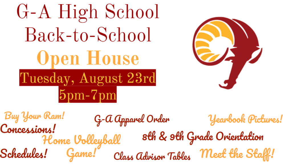 GA High School Back-to School Open House Tuesday August 23 5pm-7pm