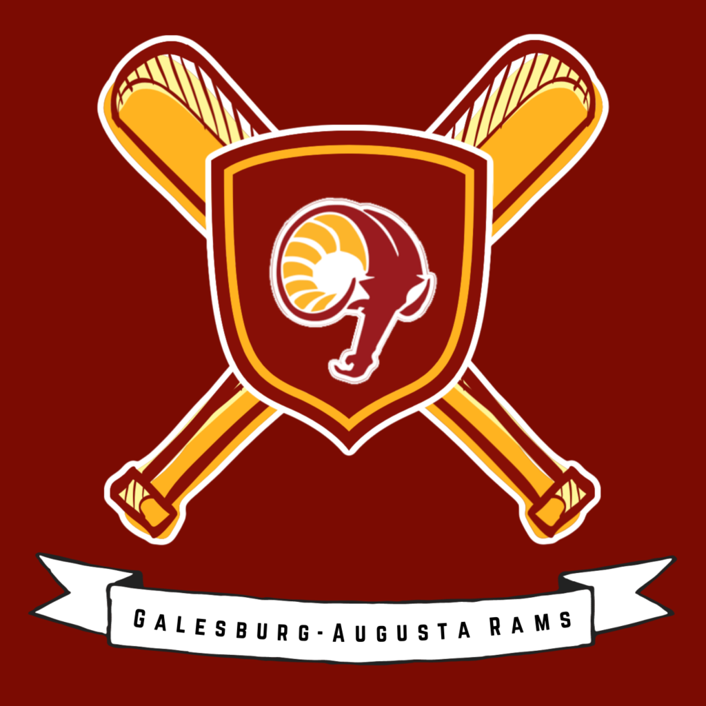 Baseball bats, shield, ram logo. Galesburg-Augusta Rams